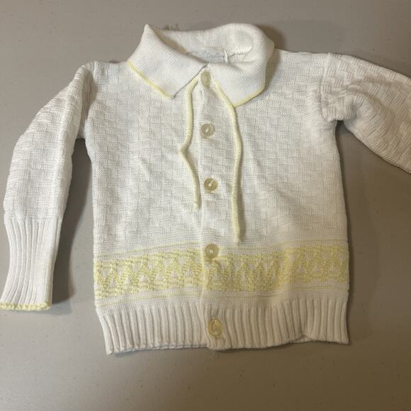 VTG Infant Cardigan Sweater Friedknit Creations White With Yellow Trim - Picture 1 of 7